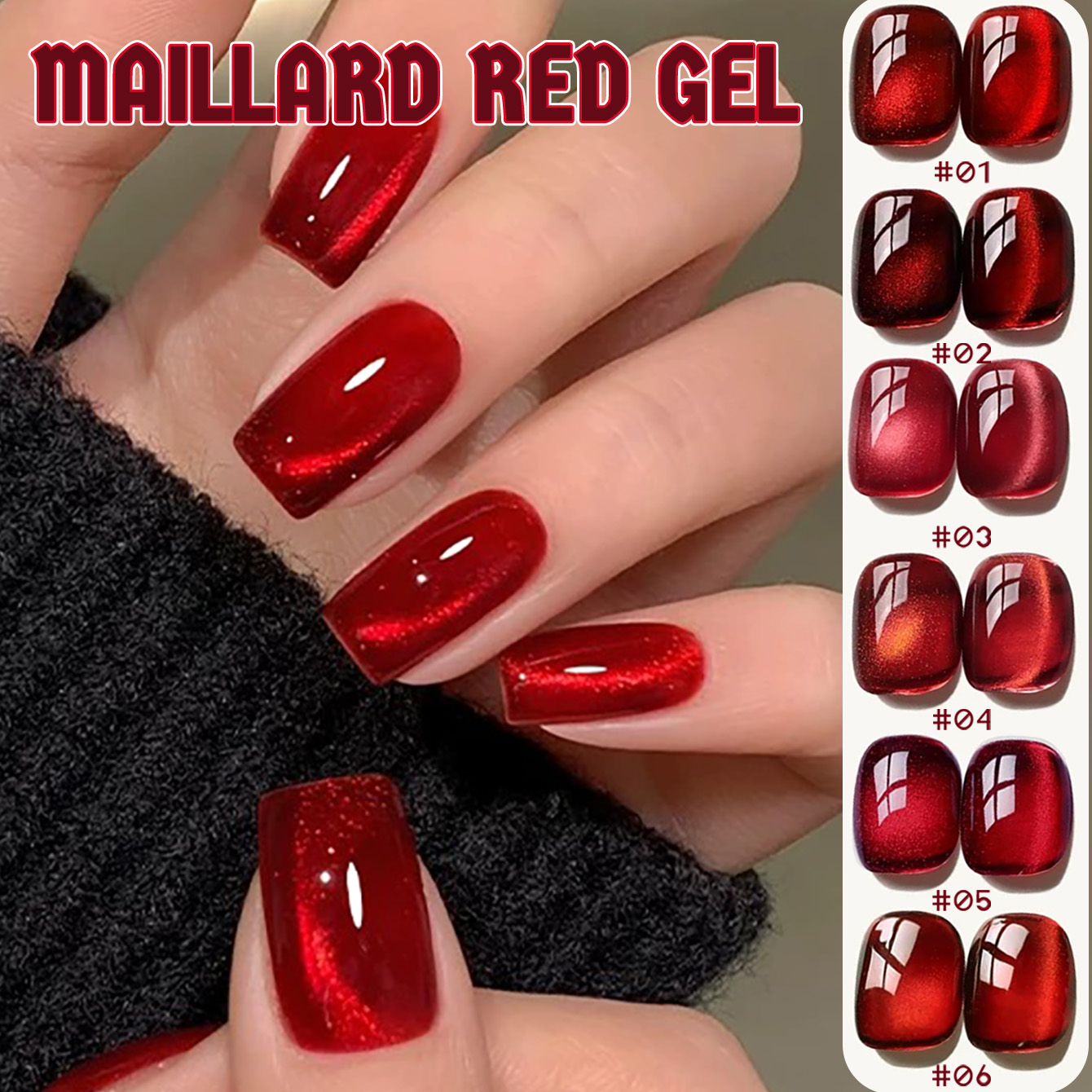 Nail Art Red Wine Cat Eye - 1pcs TC Whitening Red Transparent Cat