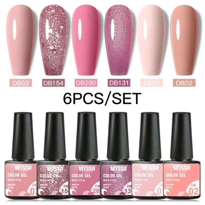 Gel Top Coat - Mtssii 6PCS/Set Pink Glitter Gel Nail