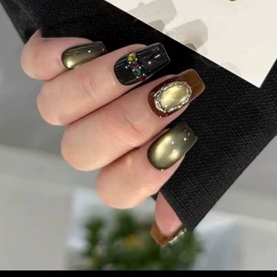 Nail Art Cat Eye Simple - 10Pcs Retro Fall Handmade Nail Art