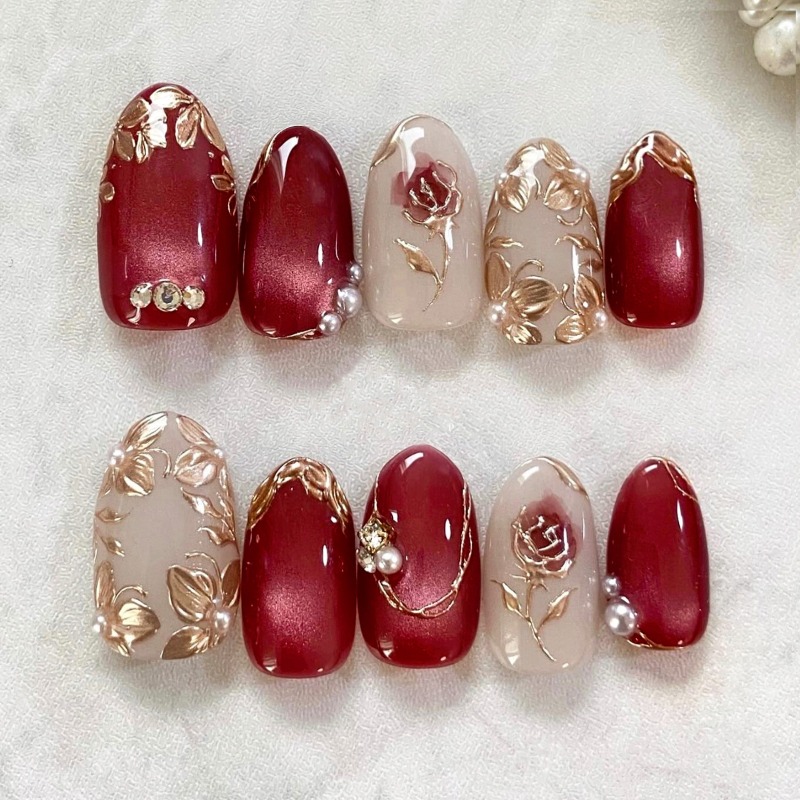24PCS Gilt Rose Almond Stick o - Nail Art Cat Eye Simple 评论和价格