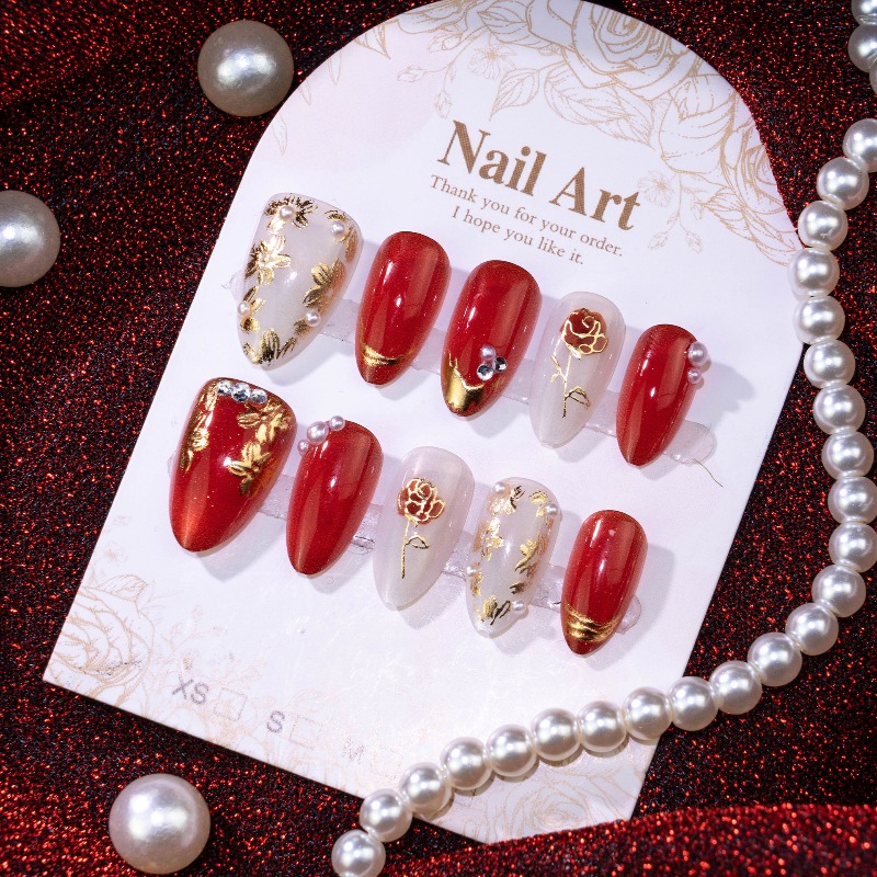 24PCS Gilt Rose Almond Stick o - Nail Art Cat Eye Simple 评论和价格