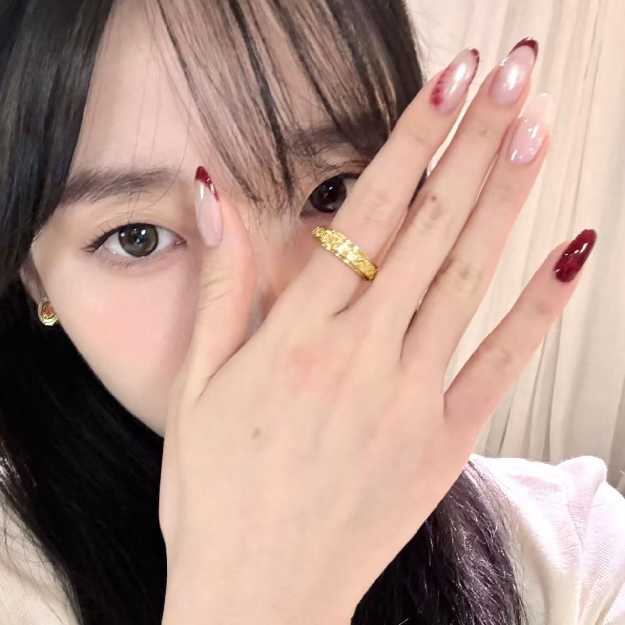 10pcs Handmade Oval Press On N - Nail Art Red Wine Cat Eye 评论和价格