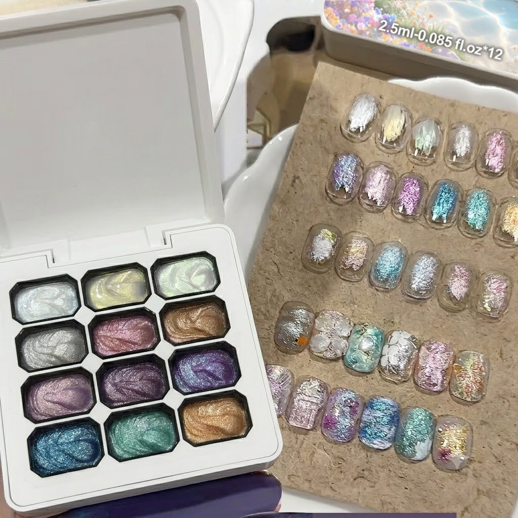 12 Colors Aurora Solid Nail Ge - Nail Art Chrome 评论和价格