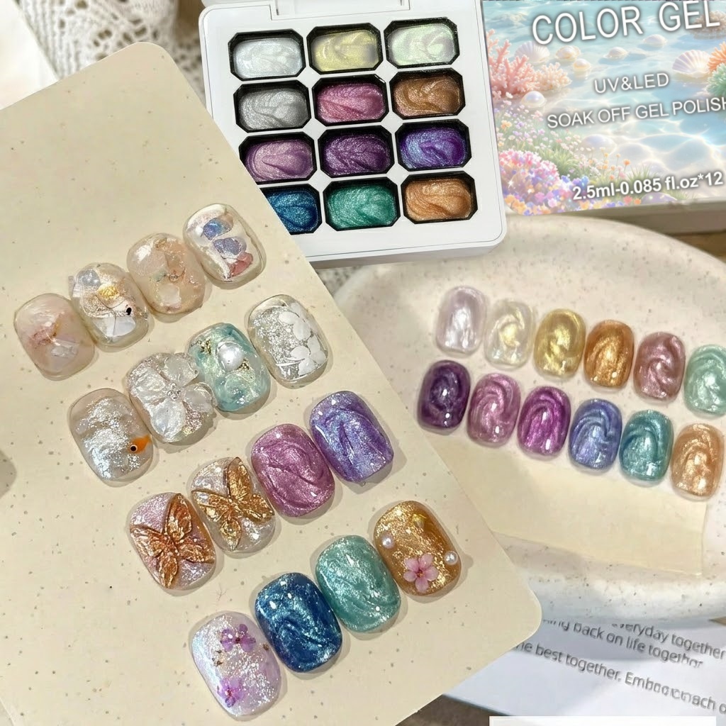 12 Colors Aurora Solid Nail Ge - Nail Art Chrome 评论和价格