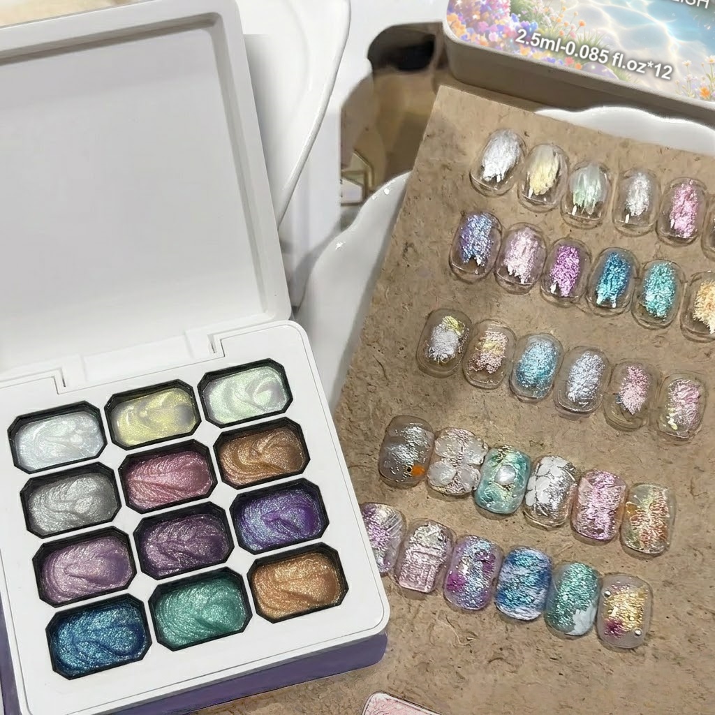 12 Colors Aurora Solid Nail Ge - Nail Art Chrome 评论和价格