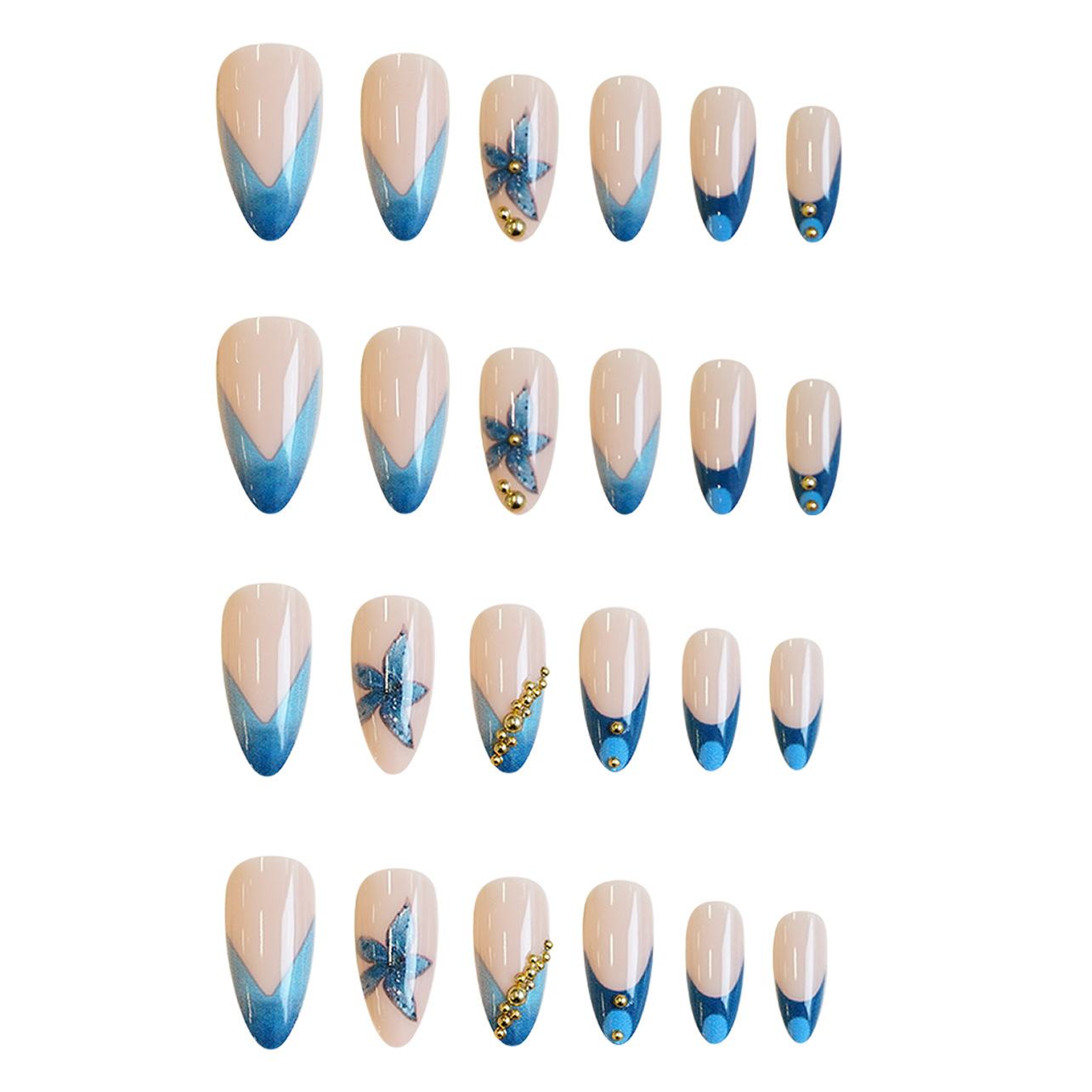Nude fake nails with pink blue - Nail Art Quirky 评论和价格