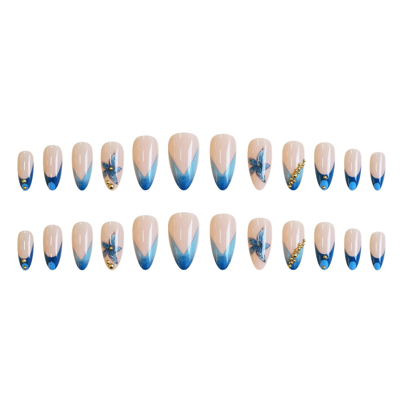 Nude fake nails with pink blue - Nail Art Quirky 评论和价格
