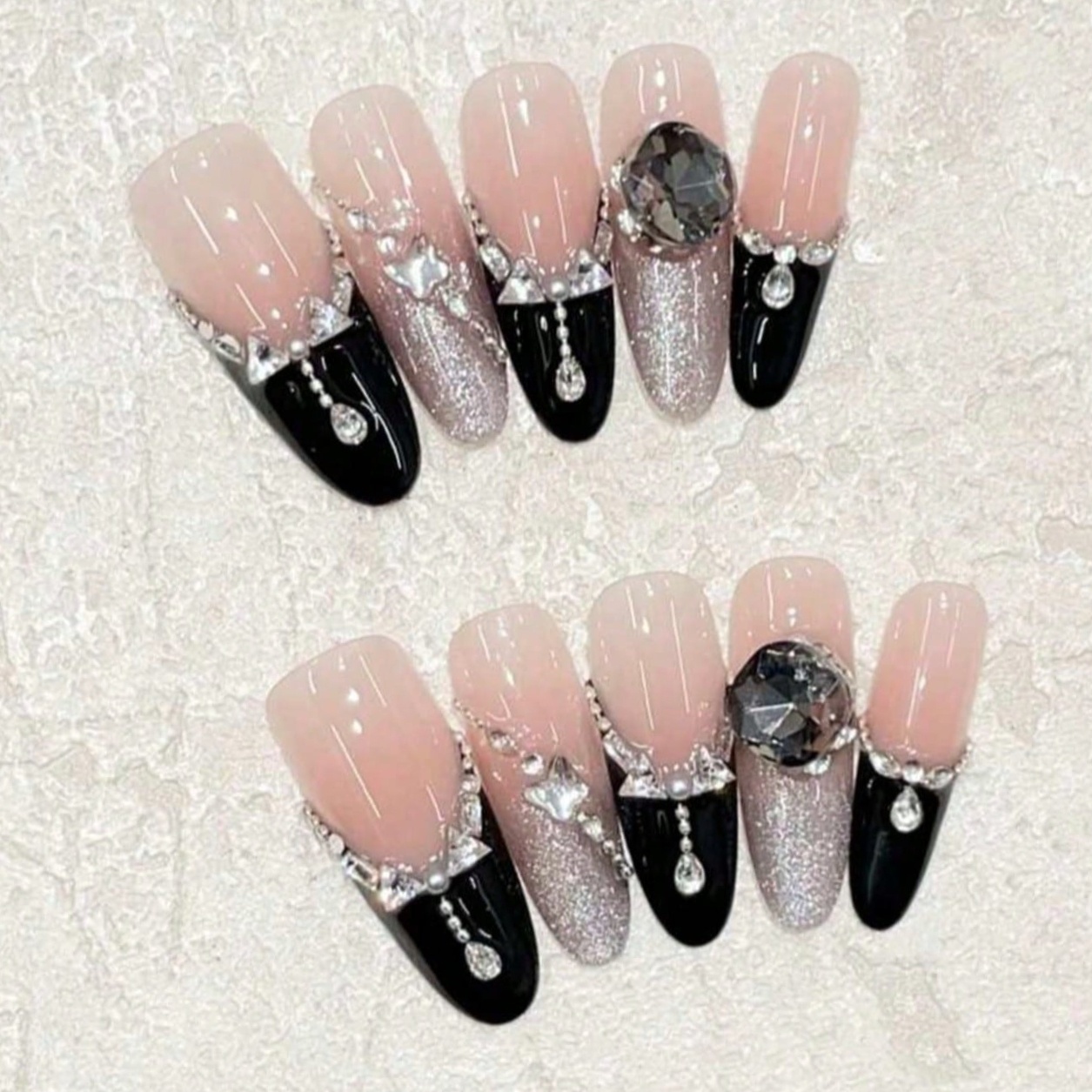 10pcs Long Coffin Nude Black F - Nail Art Quirky 评论和价格