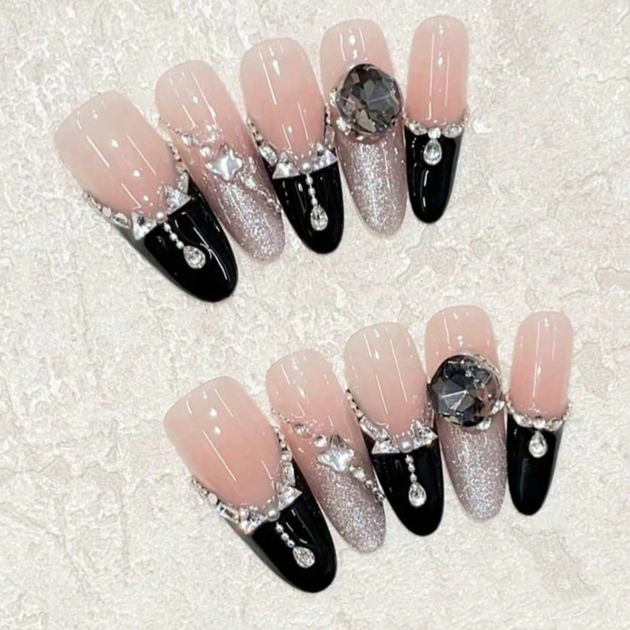 10pcs Long Coffin Nude Black F - Nail Art Quirky 评论和价格