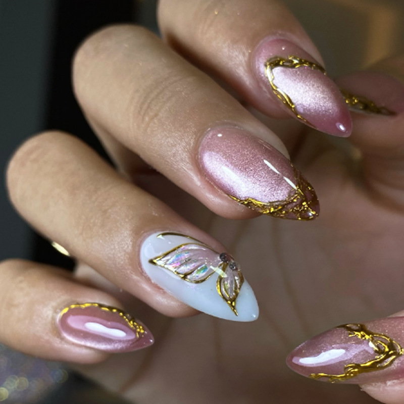 Cat Eye Almond False Nails Gol - Nail Art Cat Eye Simple 评论和价格