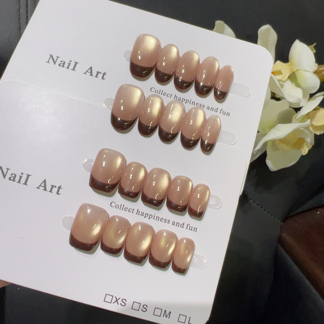 10pcs Short French Press on Na - Nail Art Red Wine Cat Eye 评论和价格