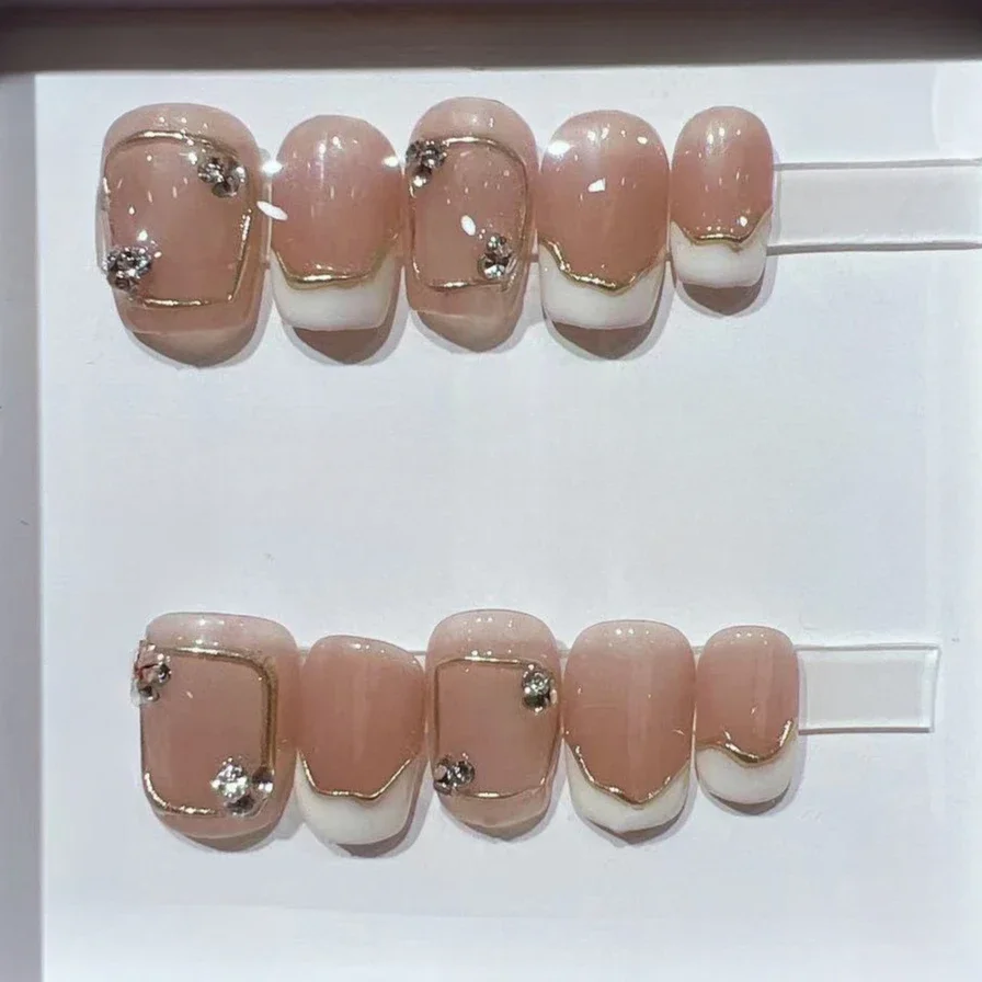 10Pcs Short Square French Hand - Nail Art Cat Eye Simple 评论和价格