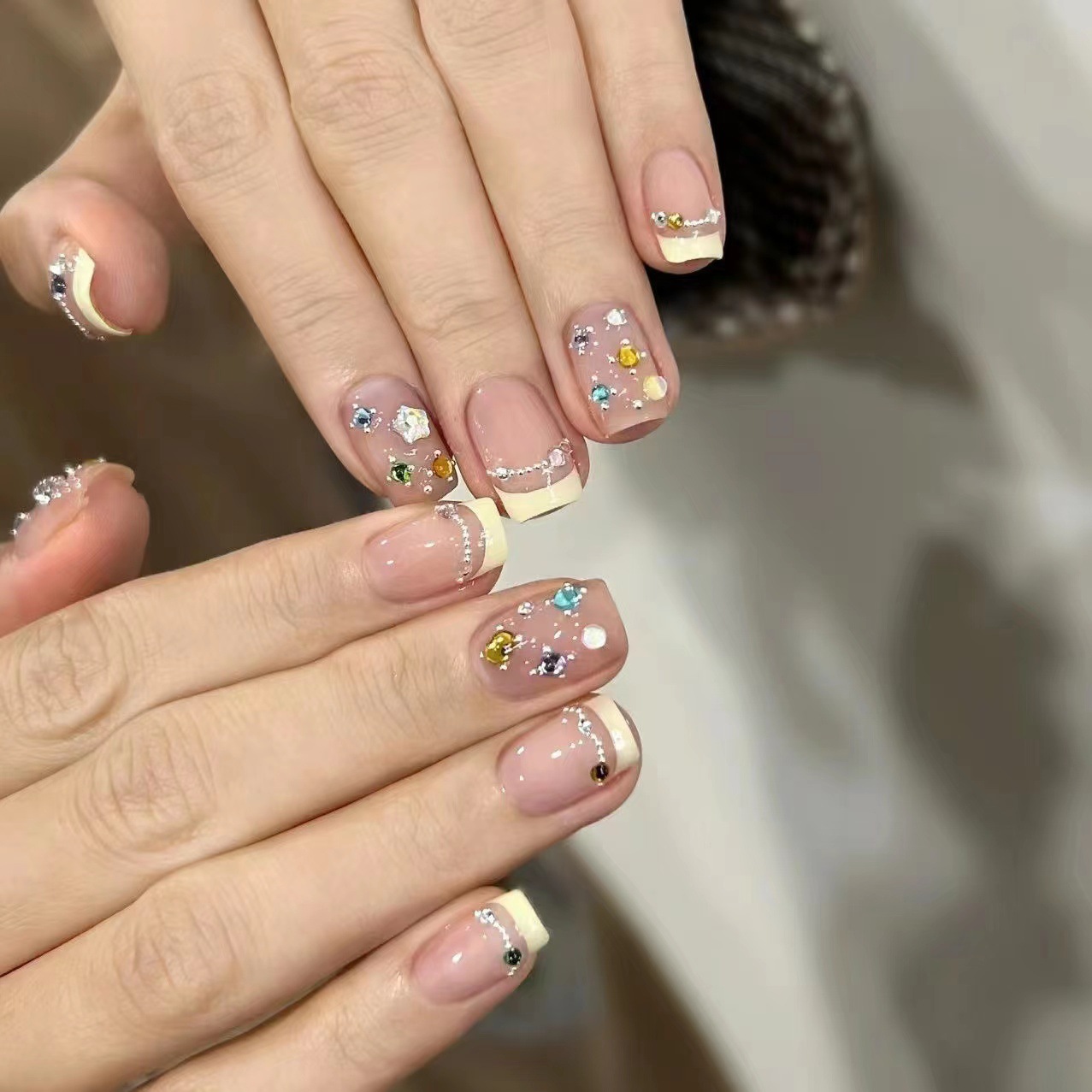 10Pcs Short Square French Hand - Nail Art Cat Eye Simple 评论和价格