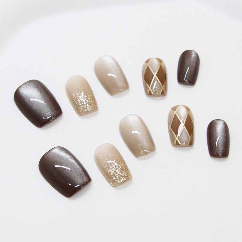 10 Pcs Women Wine Red Handmade - Nail Art Red Wine Cat Eye 评论和价格