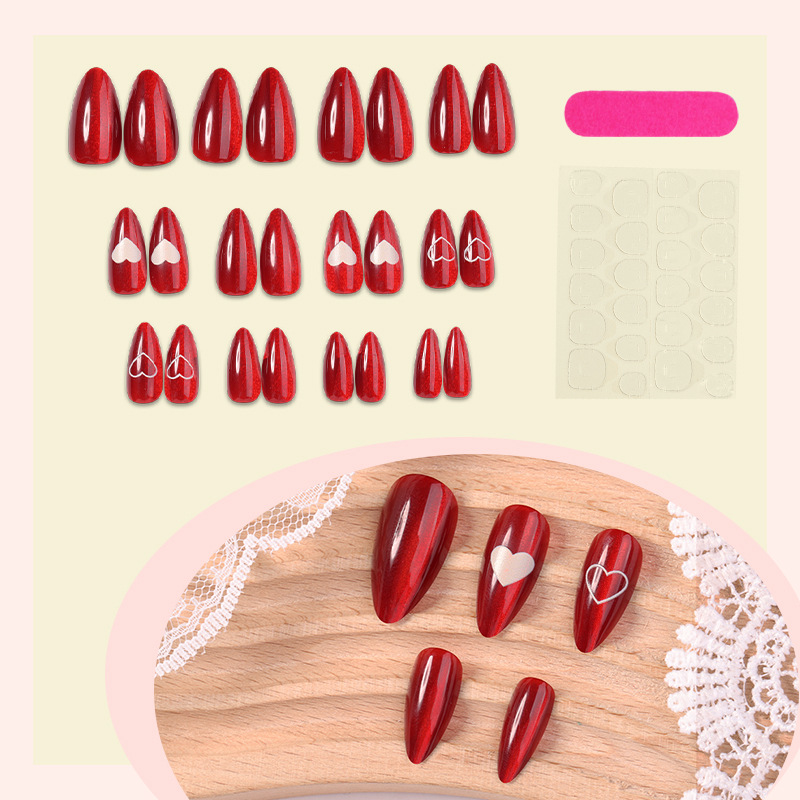 24PCS Simple Red Cat Eye Almon - Nail Art Cat Eye Simple 评论和价格