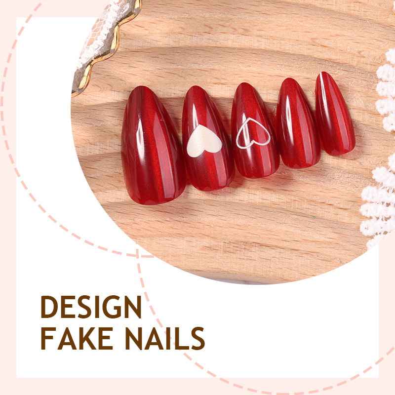 24PCS Simple Red Cat Eye Almon - Nail Art Cat Eye Simple 评论和价格