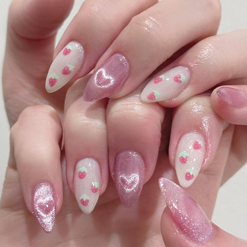 24pcs Cat Eye Almond Press on  - Nail Art Cat Eye Simple 评论和价格