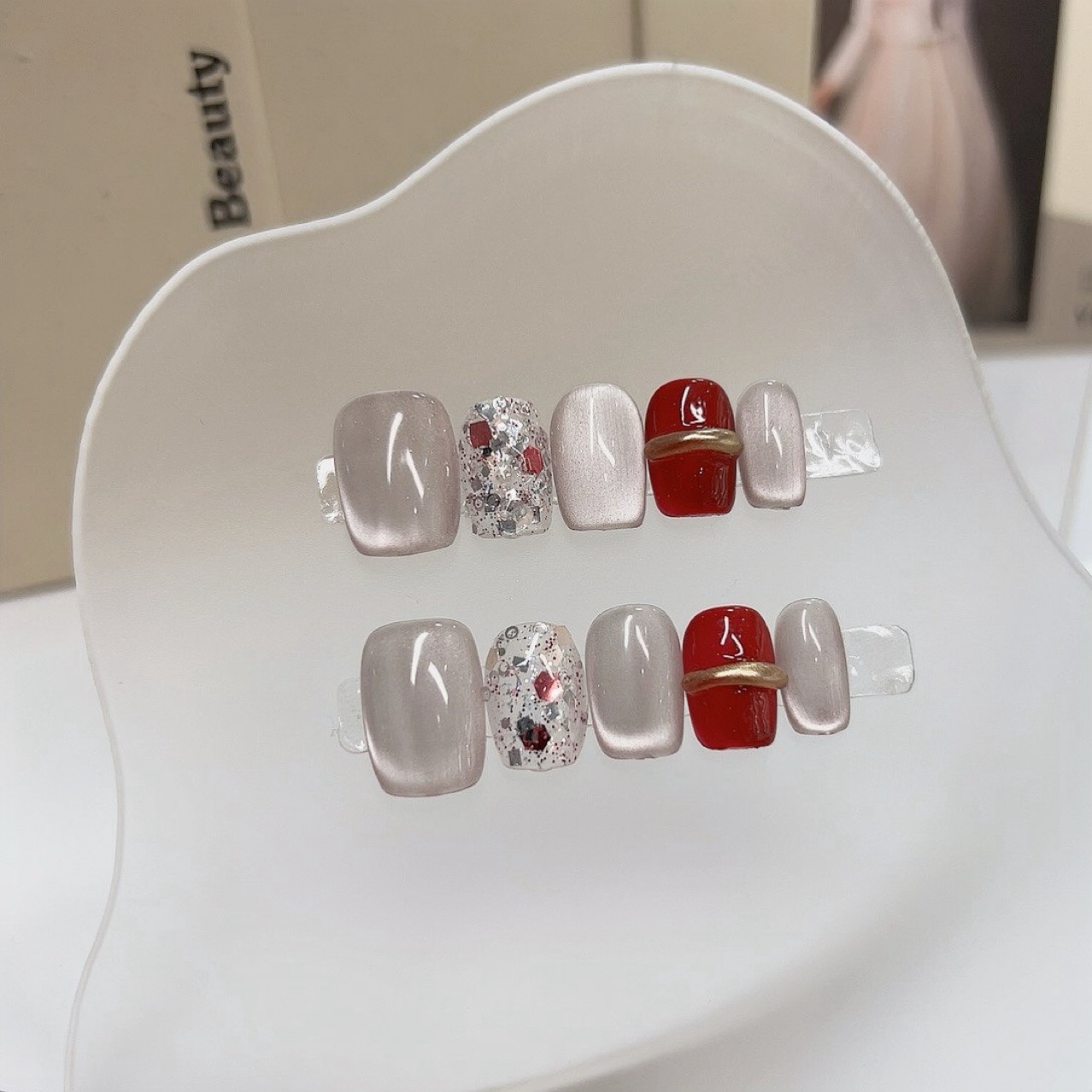 10PCS Light Luxury Short Squar - Nail Art Cat Eye Simple 评论和价格