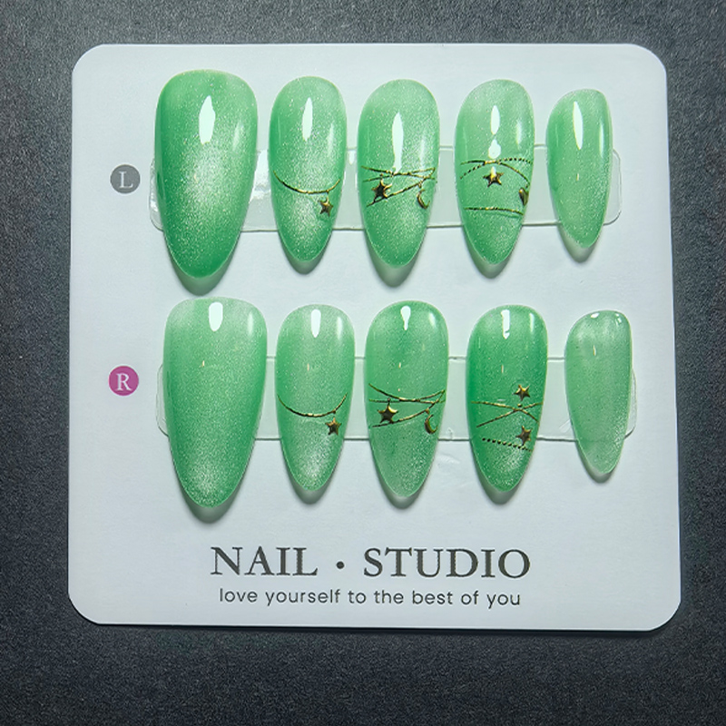 10Pcs Almond Cat Eye Press on  - Nail Art Chrome 评论和价格