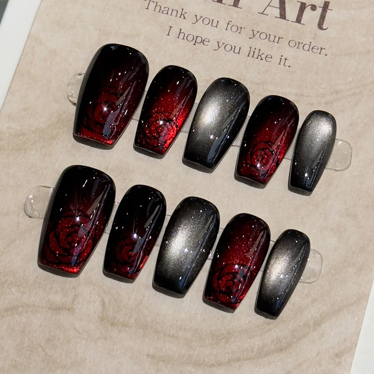 10Pcs Retro Fall Handmade Nail - Nail Art Cat Eye Simple 评论和价格