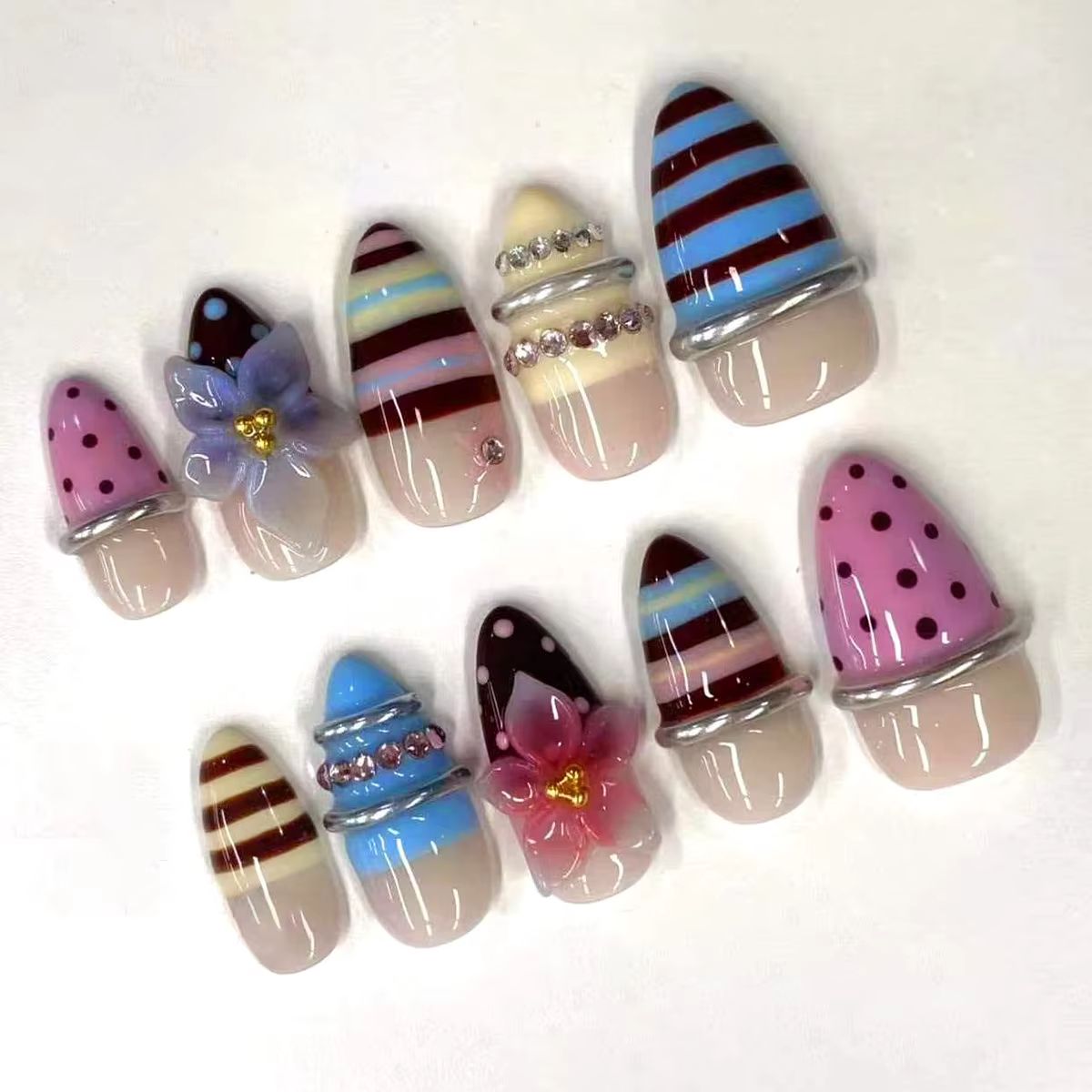24Pcs Almond Press on Fake Nai - Nail Art Red Wine Cat Eye 评论和价格